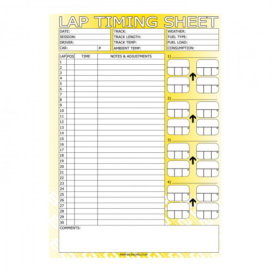BG Racing Chassis Set Up Sheets (Pad of 50)